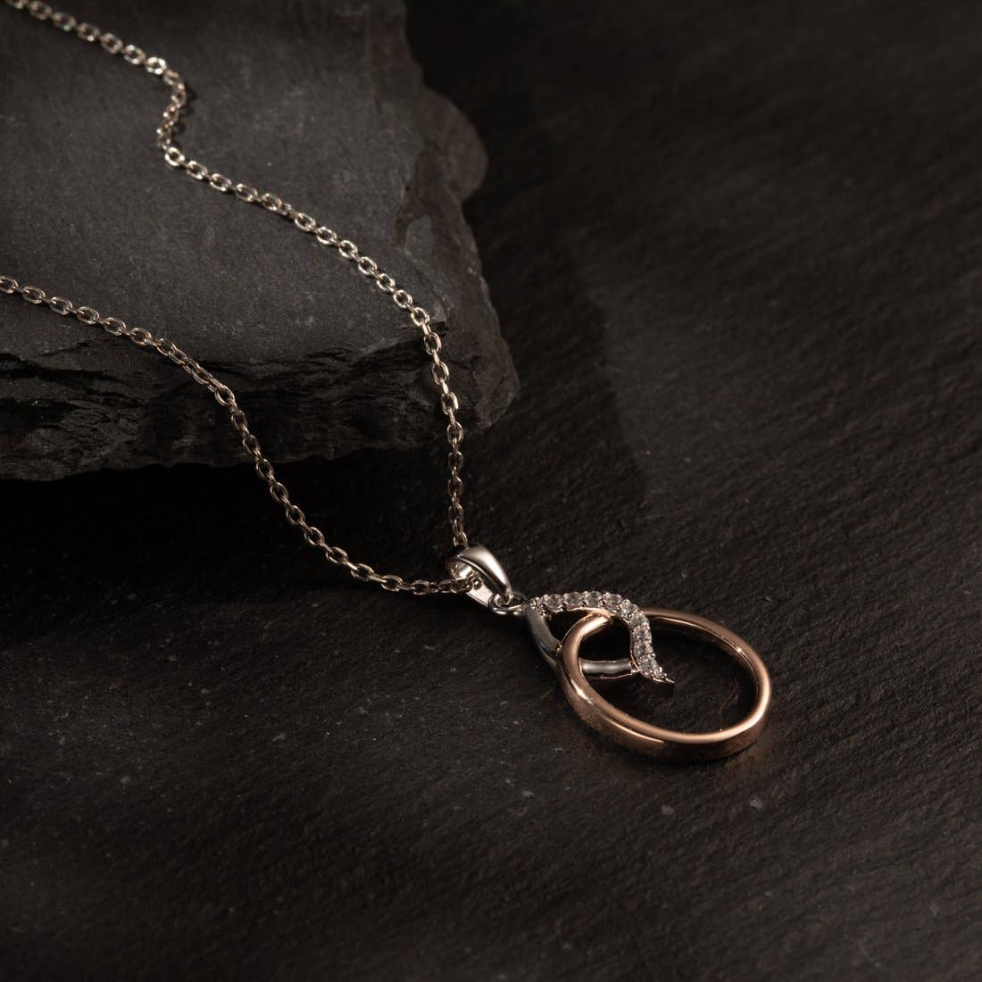 Regal Marquise Leaf Shape Two-tone 925 Sterling Silver Rose Gold Plated Pendant