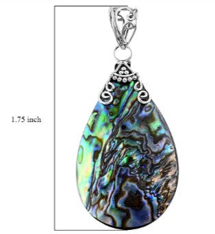 Abalone Shell Pear Shape Blue Hues Pendant in Sterling Silver