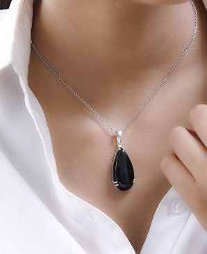Pear Cut Black Onyx Classic 925 Sterling Silver Pendant