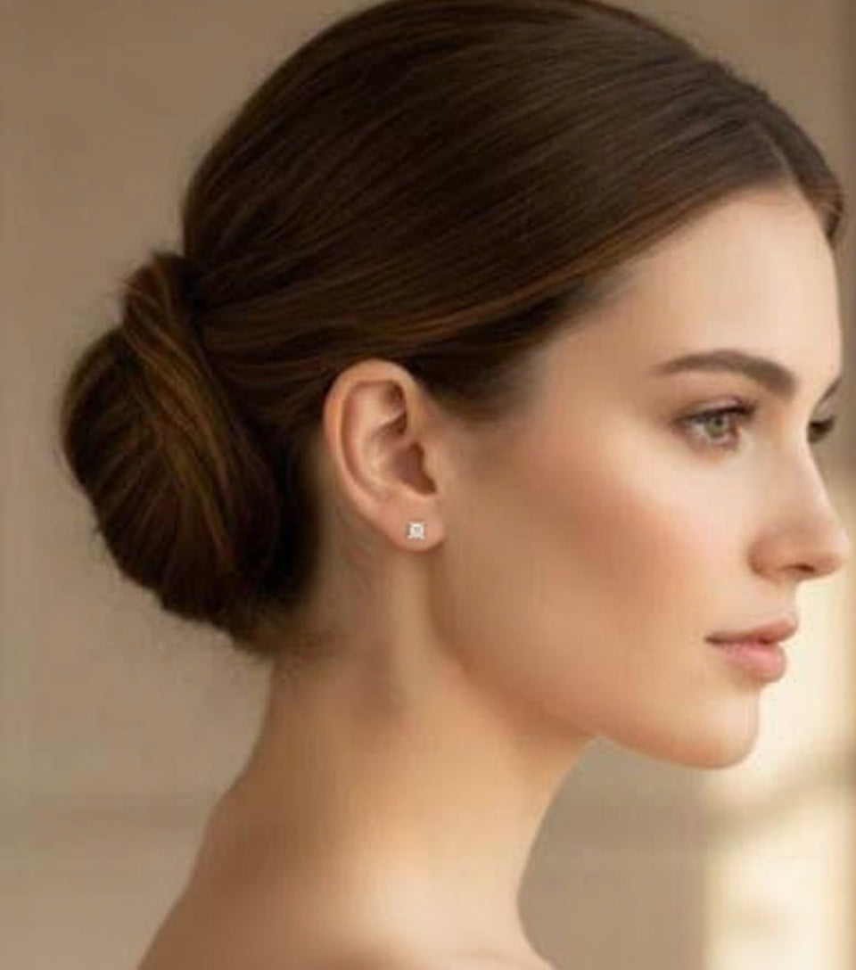 18K Gold Plated Princess Cut Cubic Zirconia Stones set in 925 Sterling Silver Stud Earrings