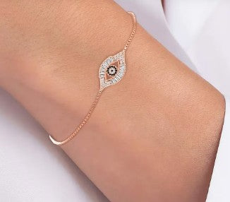Evil Eye adjustable Bracelet with Cubic Zirconia in Rose Gold Finish