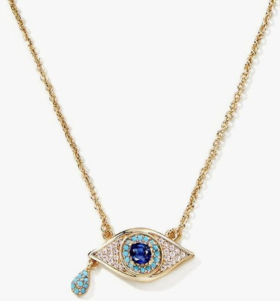 Evil Eye 18" Necklace with Cubic Zirconia and Turquoise in Gold Finish
