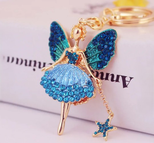 Multi Color Austrian Crystal Fairy with Starfish Keychain and Handbag Charm in Gold tone - 2 Color Options