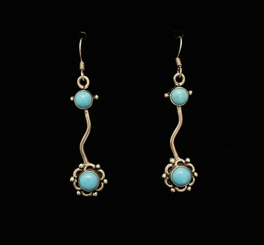 Dangling Flower with Cabochon Gemstones 925 Sterling Silver Earrings - 4 Color options