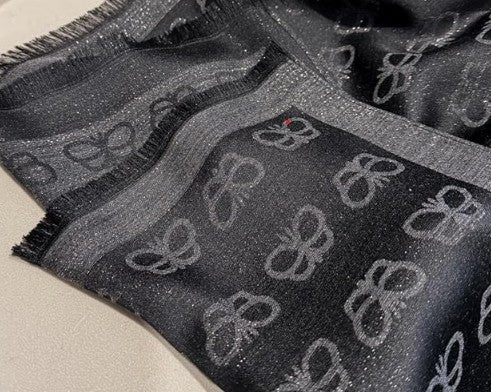 Butterfly Print Black and Gray Two-Sided Shimmery Shawl Scarf Wrap Holiday Gift