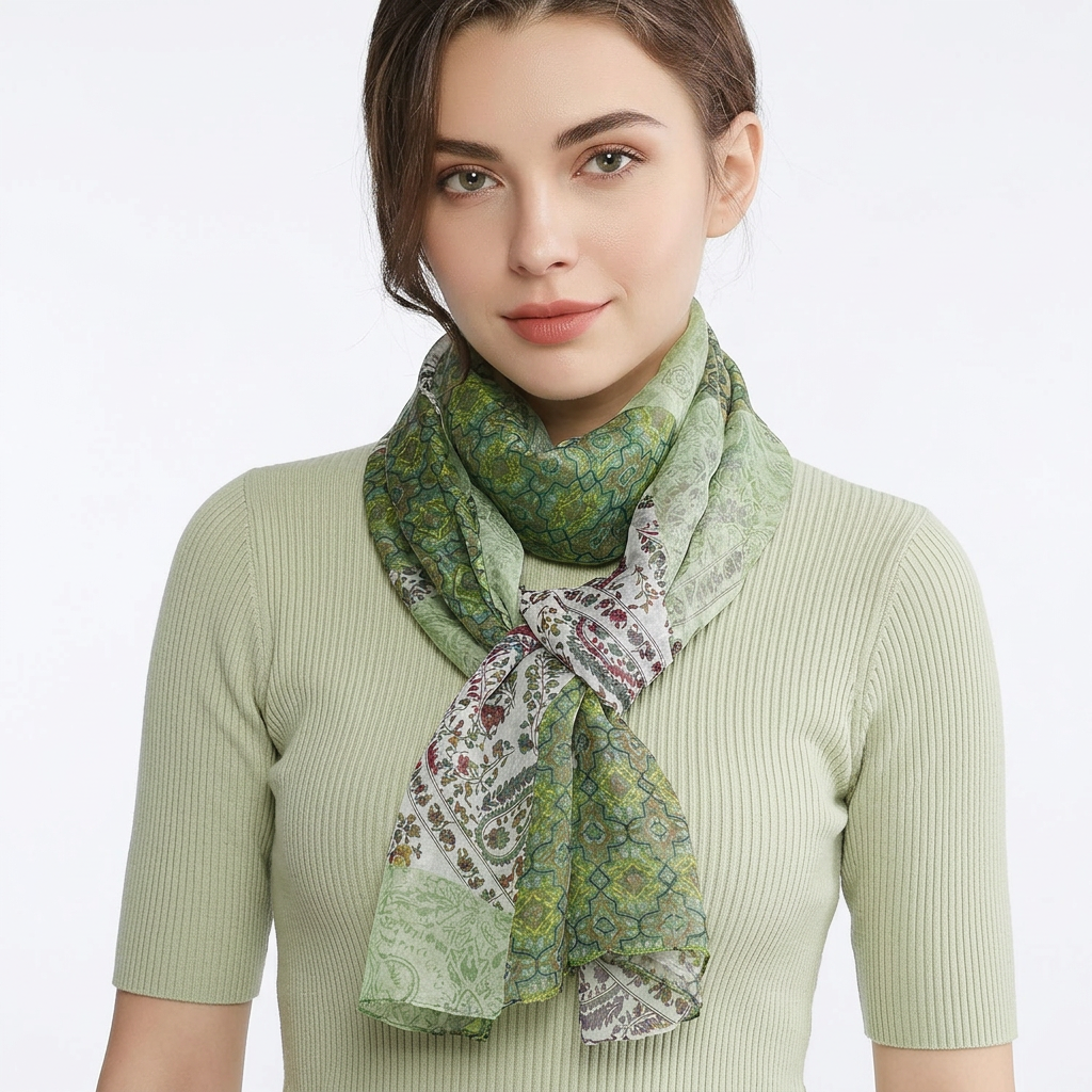 Green Floral with Paisley Print Lightweight all Season Scarf