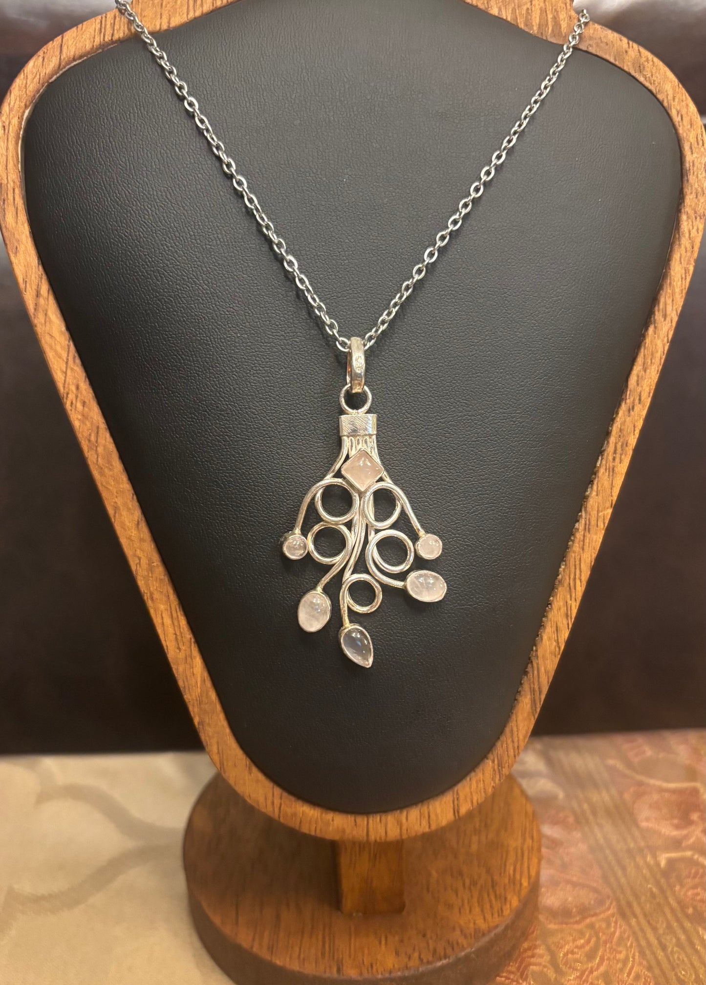 Branching Beauty 925 Silver Wire Wrap Pendant with Cabochon Gemstones – 4 Color options