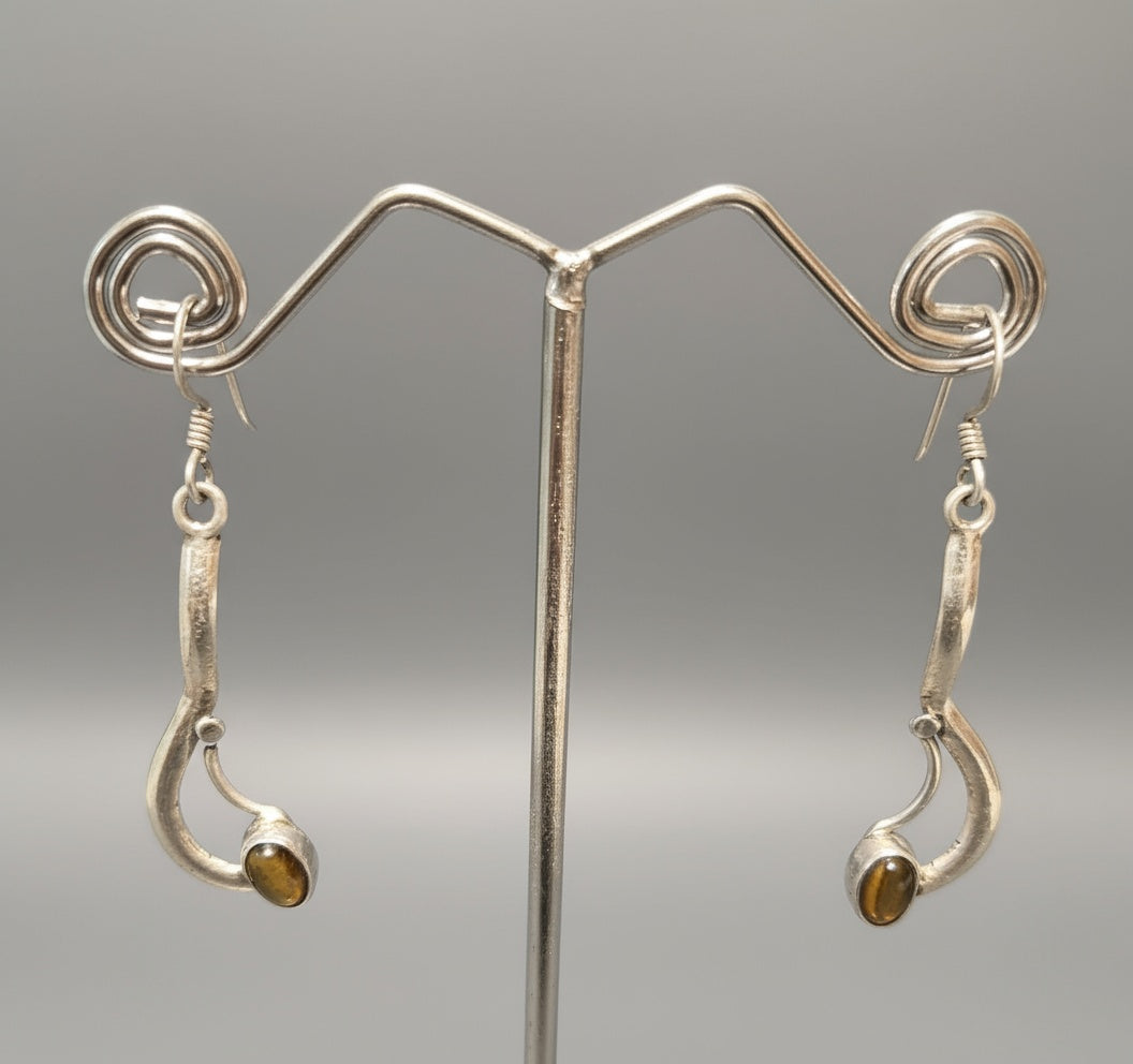 Musical Note Dangling Earrings with Cabochon Gemstone 925 Sterling Silver Earrings – 4 Gemstone options