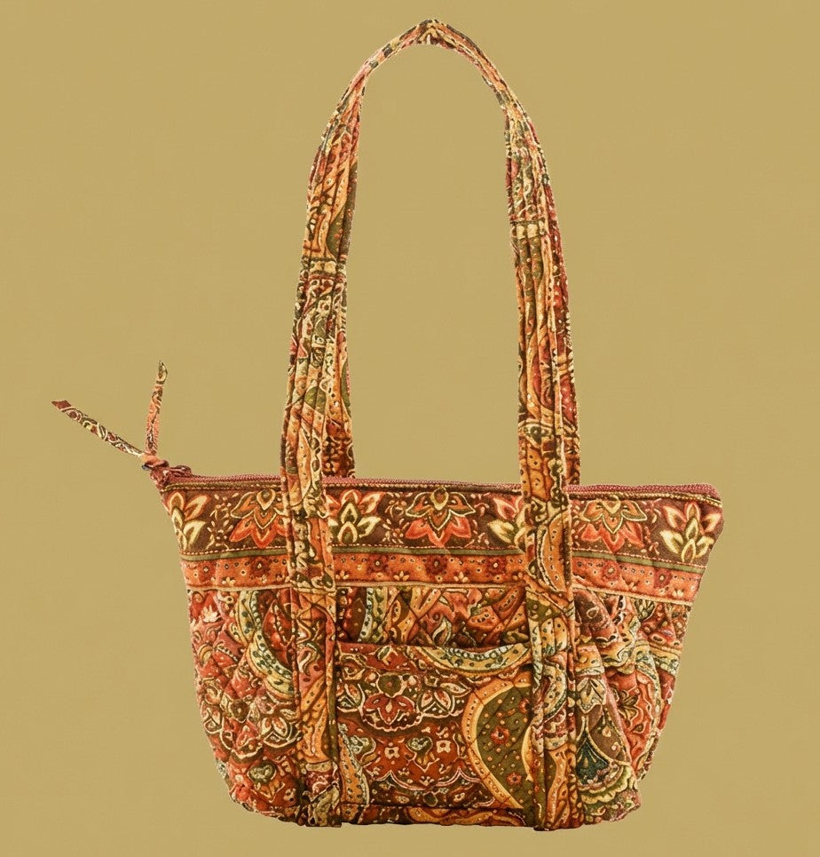 Multi Color Paisley Quilted Shoulder Bag with Zipper Closure