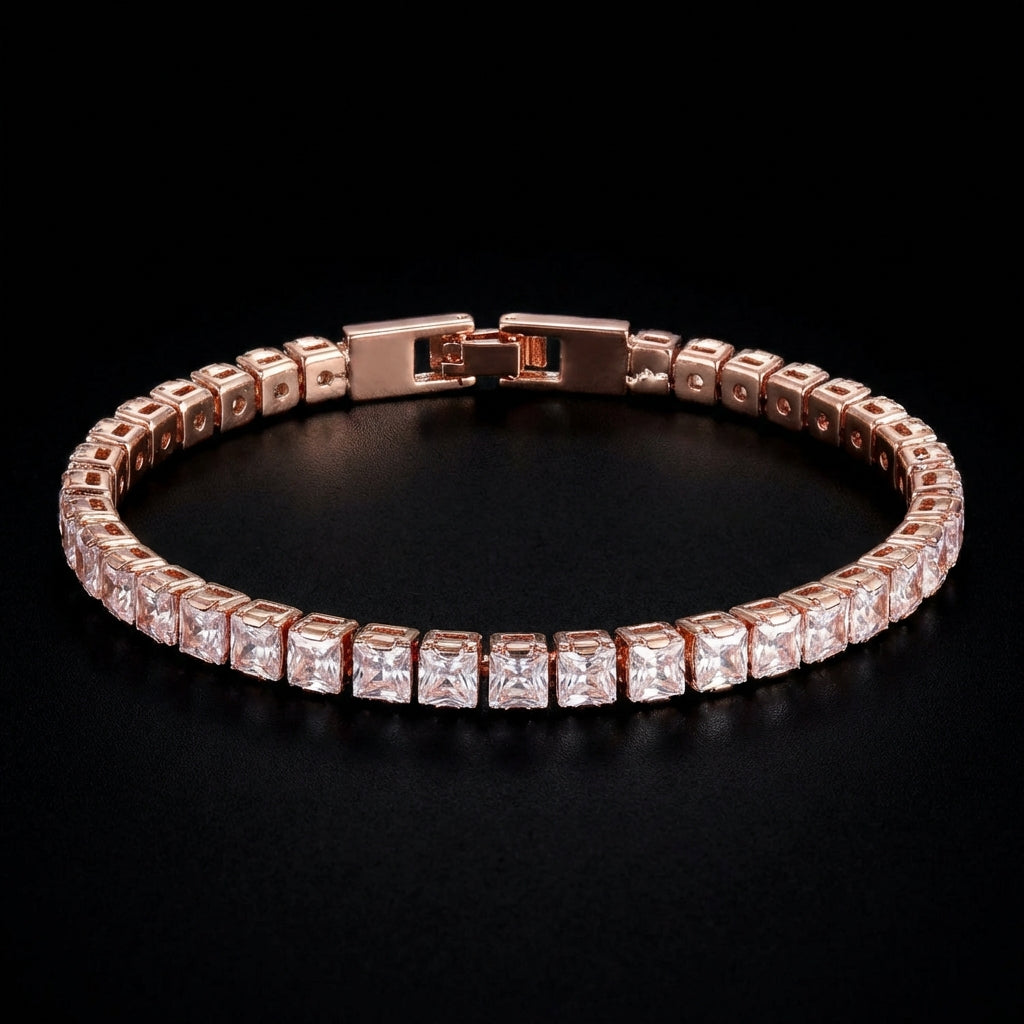 Simulated Diamond Tennis Bangle Bracelet - Rose Gold Plated