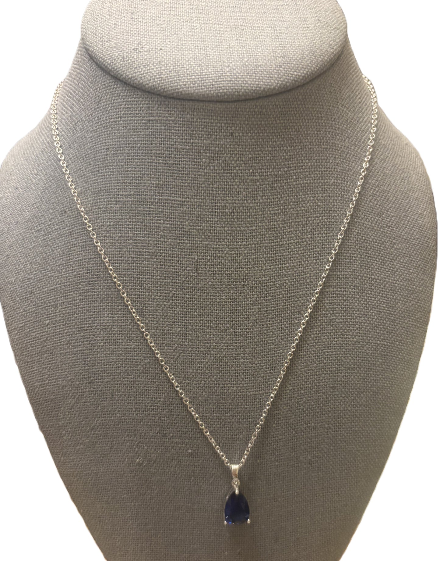 Simulated Sapphire Pear Shaped Elegant Pendant Necklace