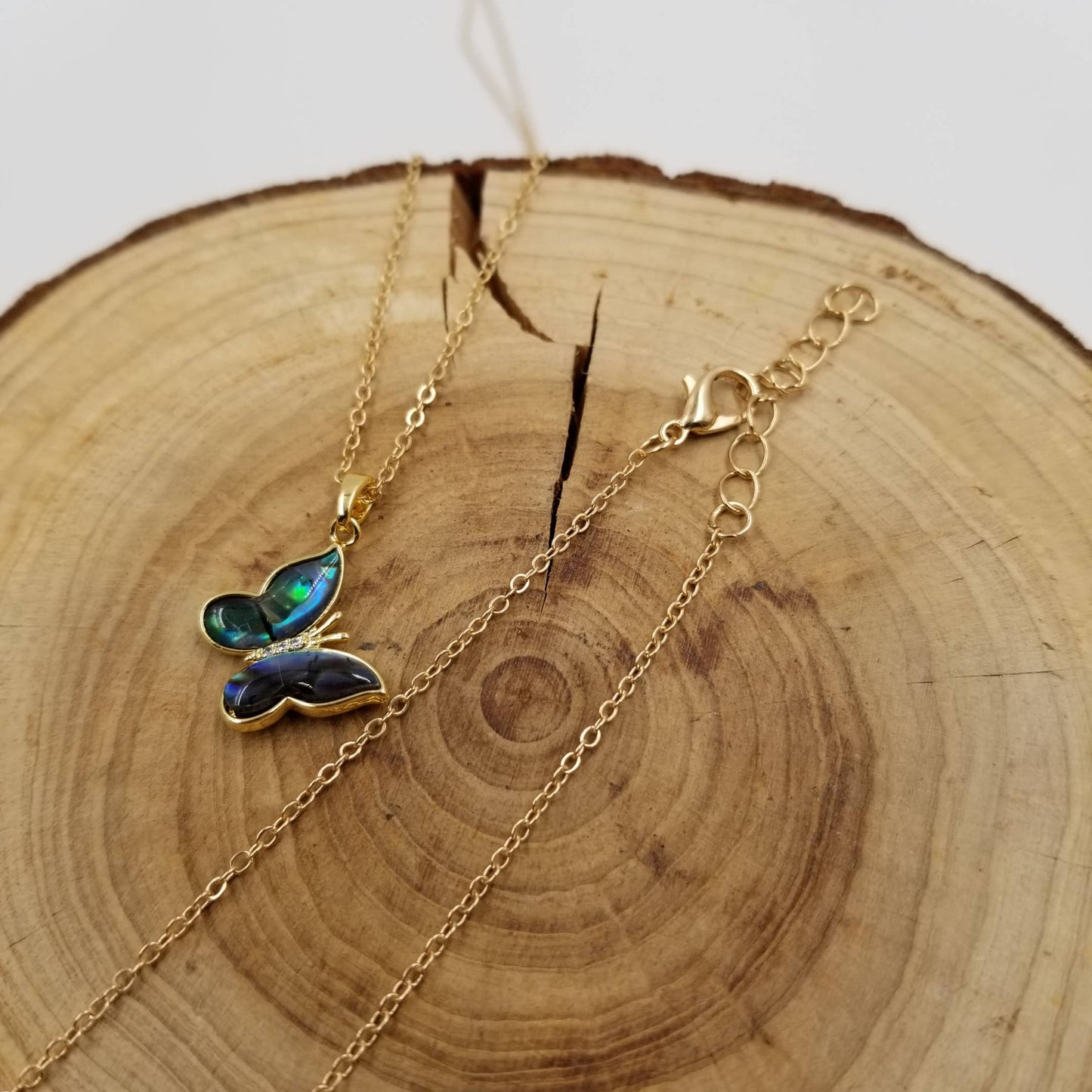 Natural Abalone Shell Butterfly & Moon Pendant Necklace