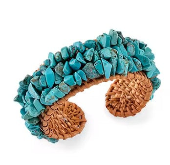 Blue Howlite Rattan Cuff Boho Summer Bracelet (7.5-8 In)