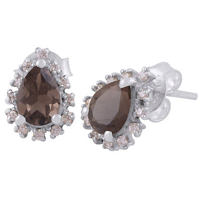 Brilliant Cut Pear Shaped Gemstone with Cubic Zirconia Accents 925 Sterling Silver Stud Earrings - 3 Gemstone Options
