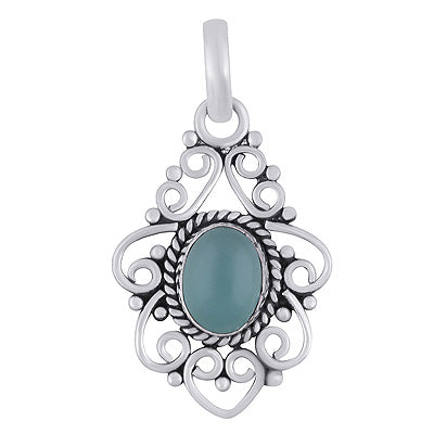 Intricate Wire Pattern with Oval Gemstone 925 Sterling Silver Pendant - 3 Color options