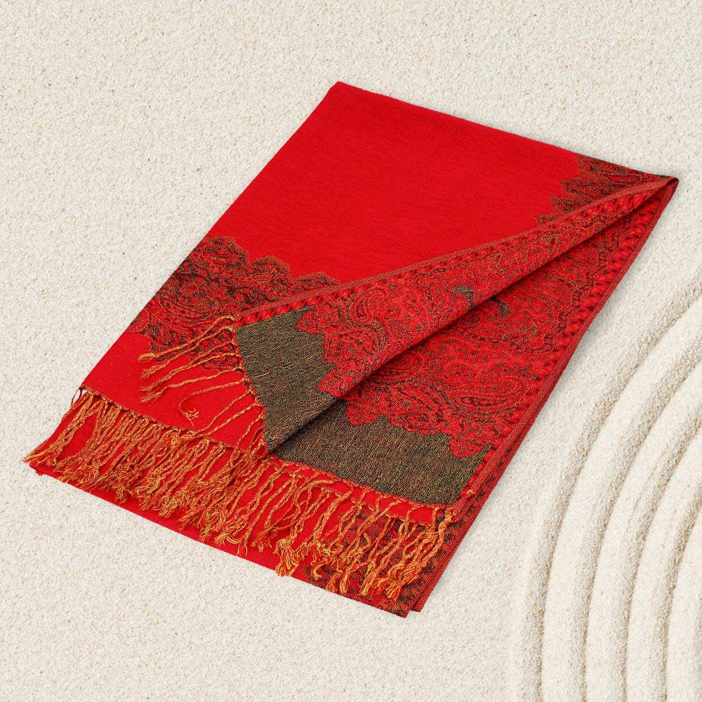 Border Pashmina Reversible Scarf Shawl Wrap with Graceful Floral Border Holiday Gift - 3 Color Options