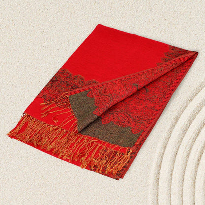 Border Pashmina Reversible Scarf Shawl Wrap with Graceful Floral Border Holiday Gift - 3 Color Options