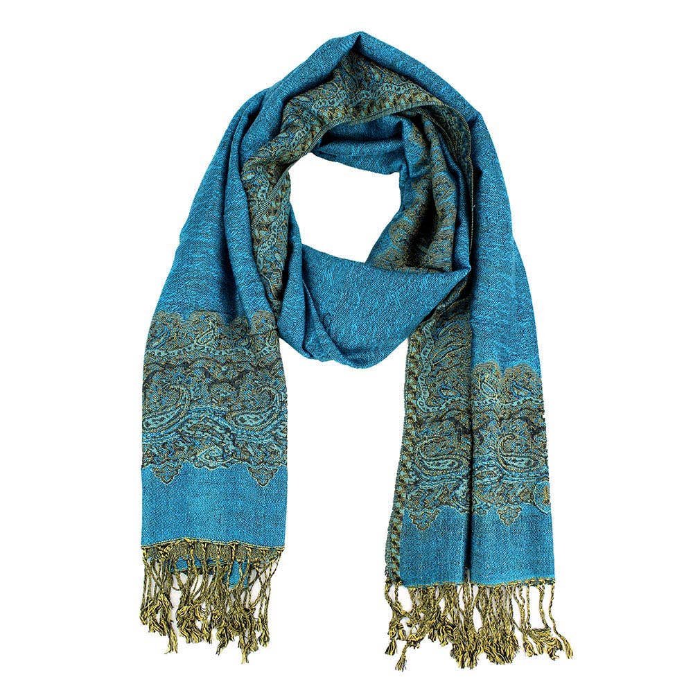 Border Pashmina Reversible Scarf Shawl Wrap with Graceful Floral Border Holiday Gift - 3 Color Options