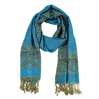 Border Pashmina Reversible Scarf Shawl Wrap with Graceful Floral Border Holiday Gift - 3 Color Options