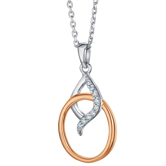 Regal Marquise Leaf Shape Two-tone 925 Sterling Silver Rose Gold Plated Pendant