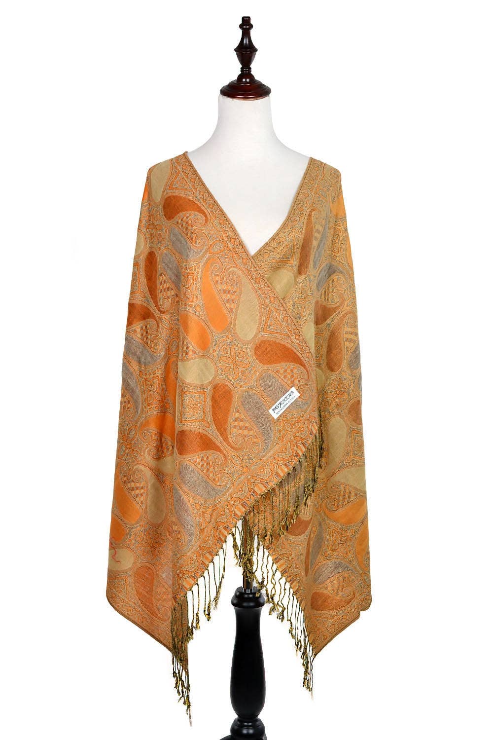 Exquisite Gold Beige Paisley Print Pashmina Shawl Scarf Holiday Gift