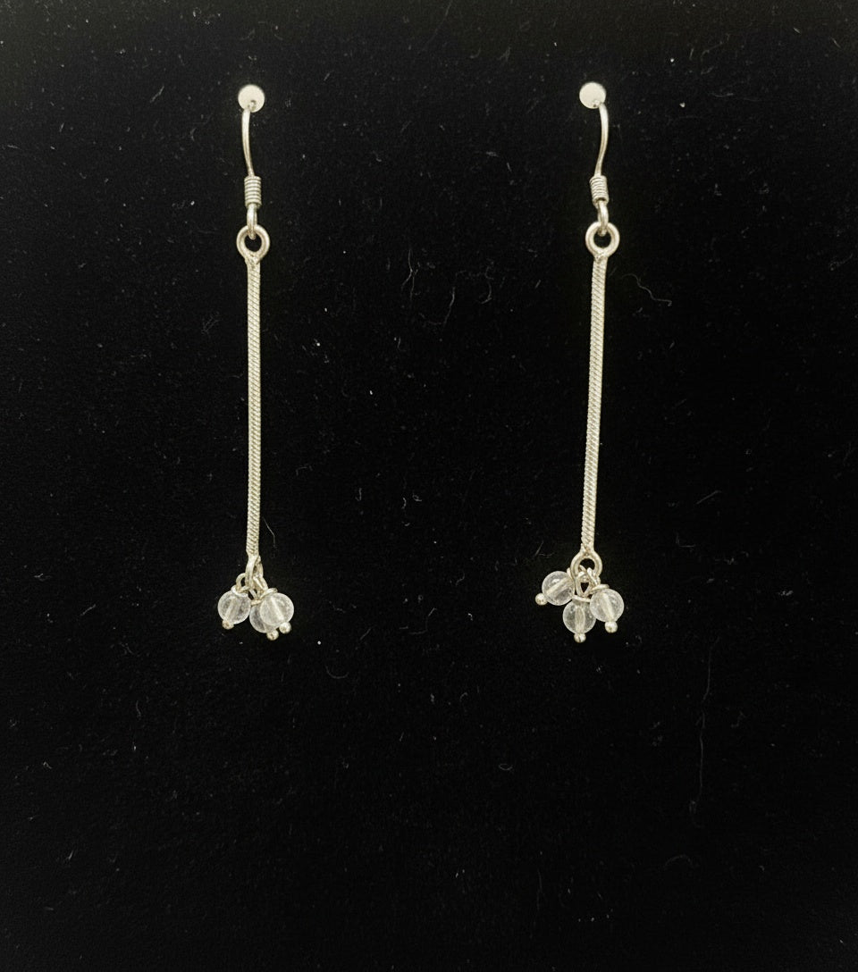 Three Bead Dangling Dainty Elegant 925 Sterling Silver Earrings - 3 Color options