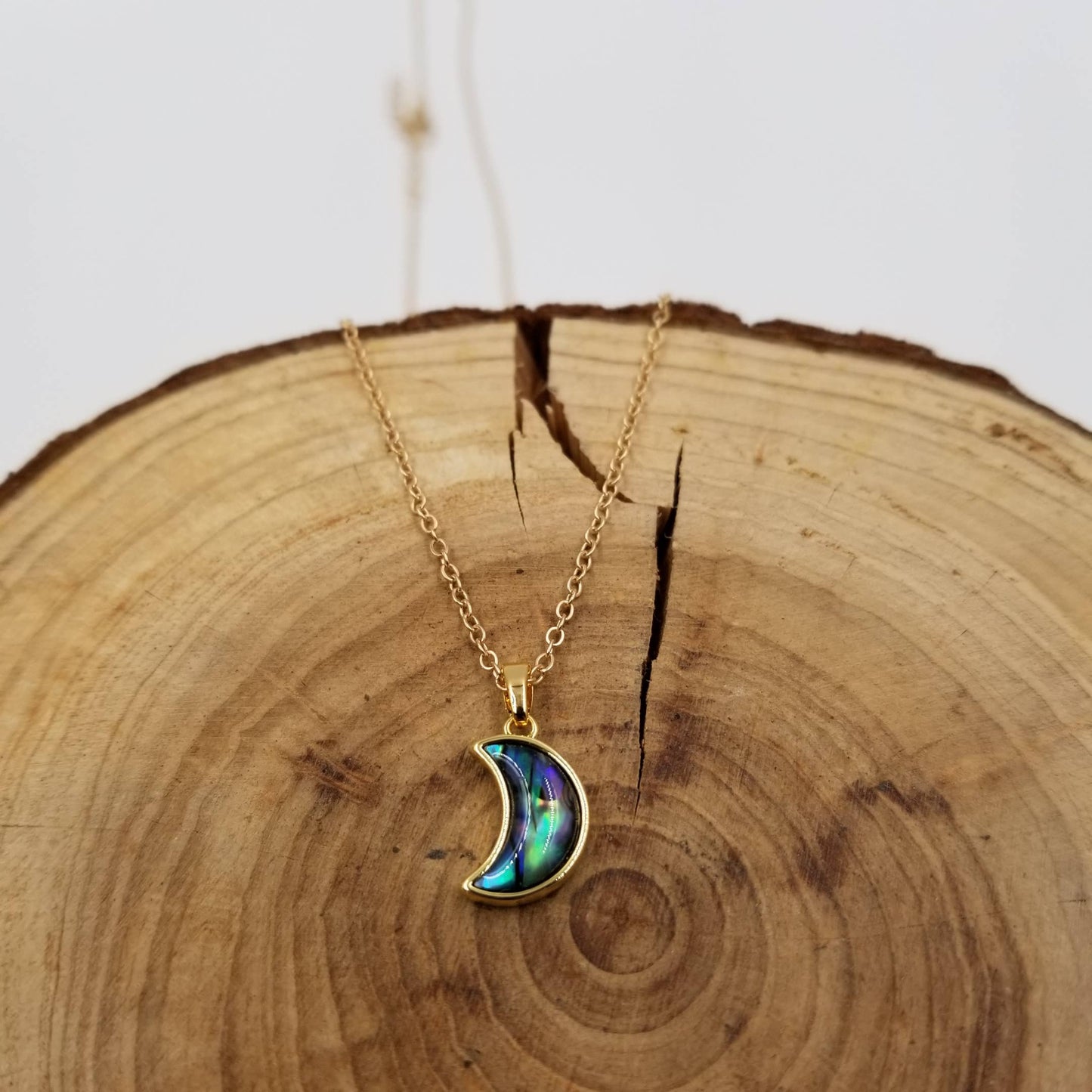 Natural Abalone Shell Butterfly & Moon Pendant Necklace