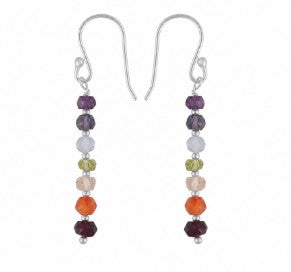 Multicolored 7 Gemstone Chakra with Faceted Beads Sterling Silver Boho Earrings