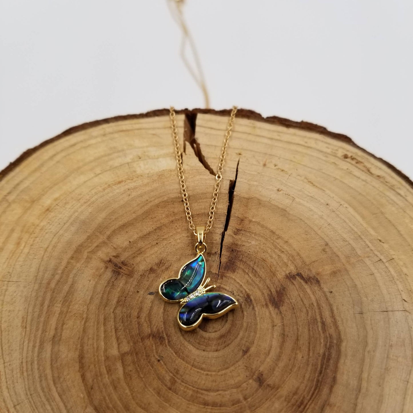 Natural Abalone Shell Butterfly & Moon Pendant Necklace