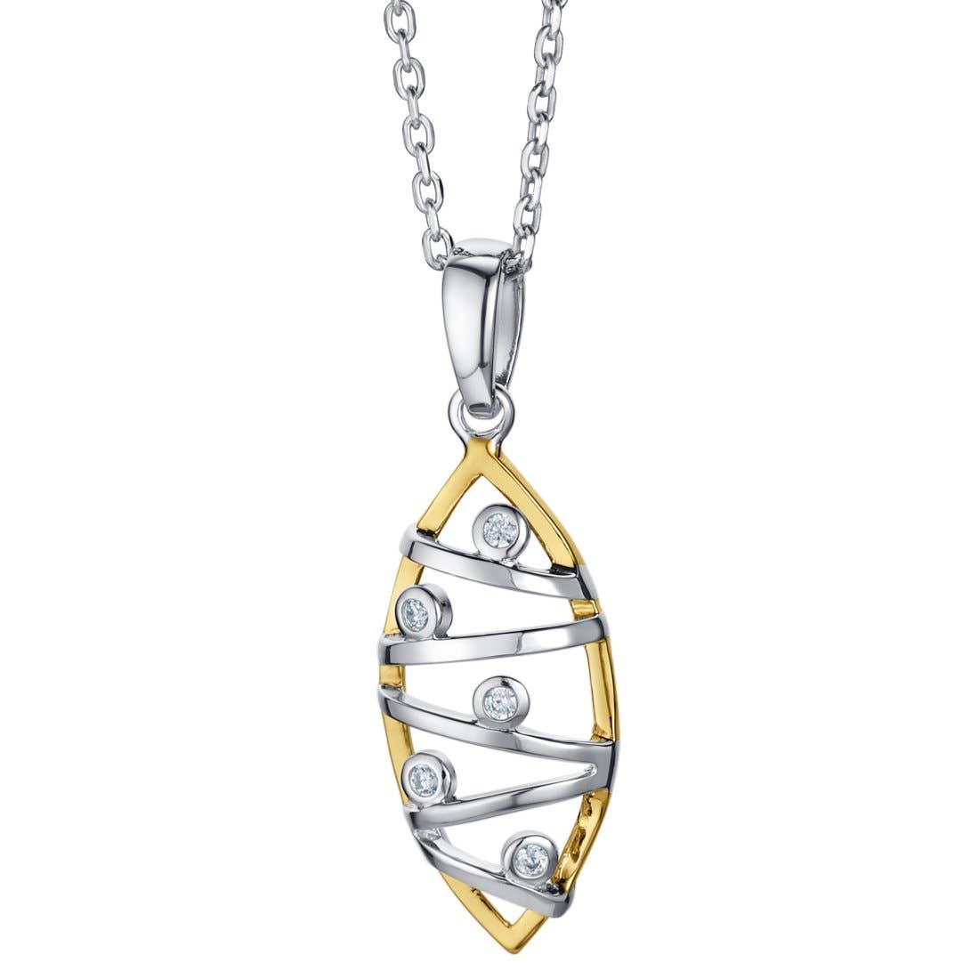 Raindrops on Leaf Cubic Zircon Two-Tone 925 Sterling Silver Pendant with Gold finish