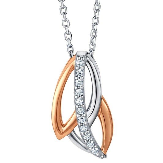 Falling Leaves Cubic Zircon Two-tone 925 Sterling Silver Rose Gold Plated Pendant