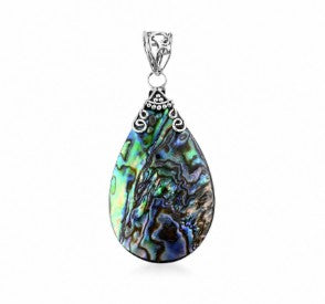 Abalone Shell Pear Shape Blue Hues Pendant in Sterling Silver