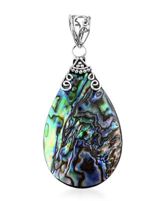 Abalone Shell Pear Shape Blue Hues Pendant in Sterling Silver