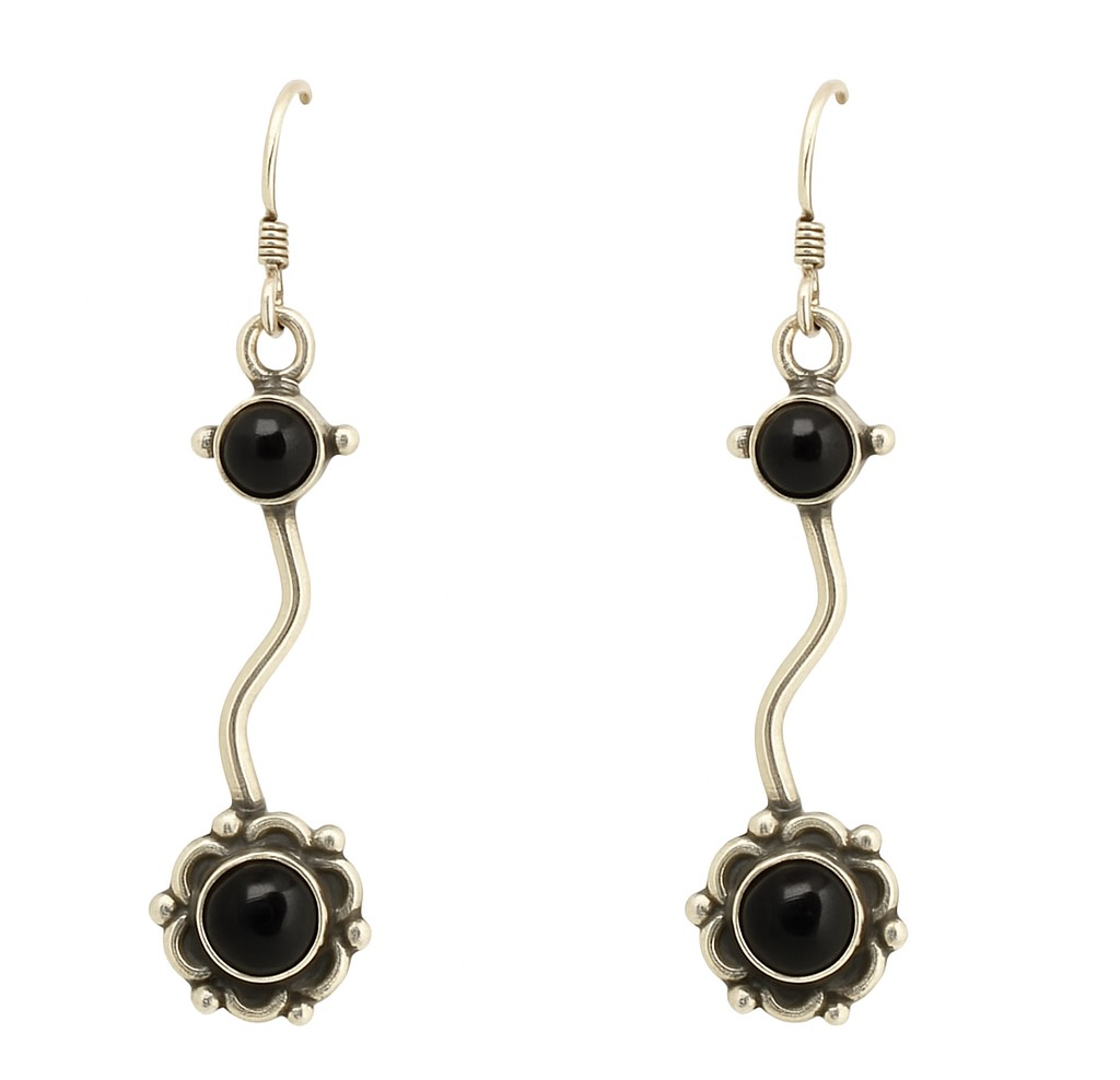 Dangling Flower with Cabochon Gemstones 925 Sterling Silver Earrings - 4 Color options