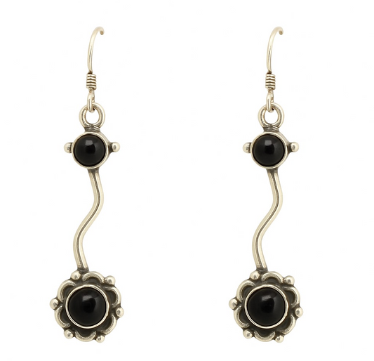 Dangling Flower with Cabochon Gemstones 925 Sterling Silver Earrings - 4 Color options
