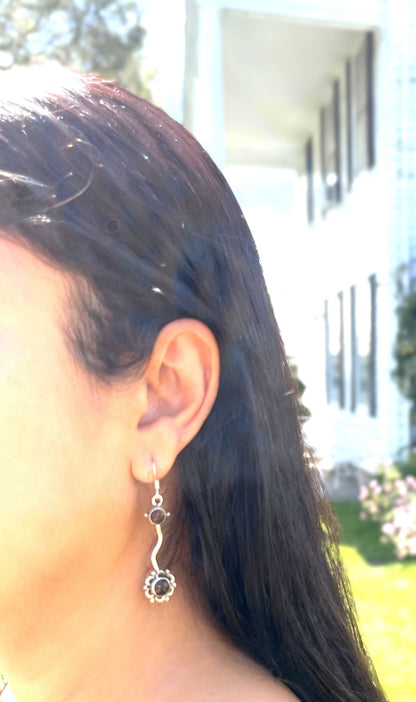 Dangling Flower with Cabochon Gemstones 925 Sterling Silver Earrings - 4 Color options