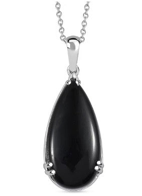 Pear Cut Black Onyx Classic 925 Sterling Silver Pendant