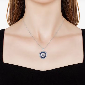 Elegant White and Blue Cubic Zircon Heart Pendant Necklace in Silvertone