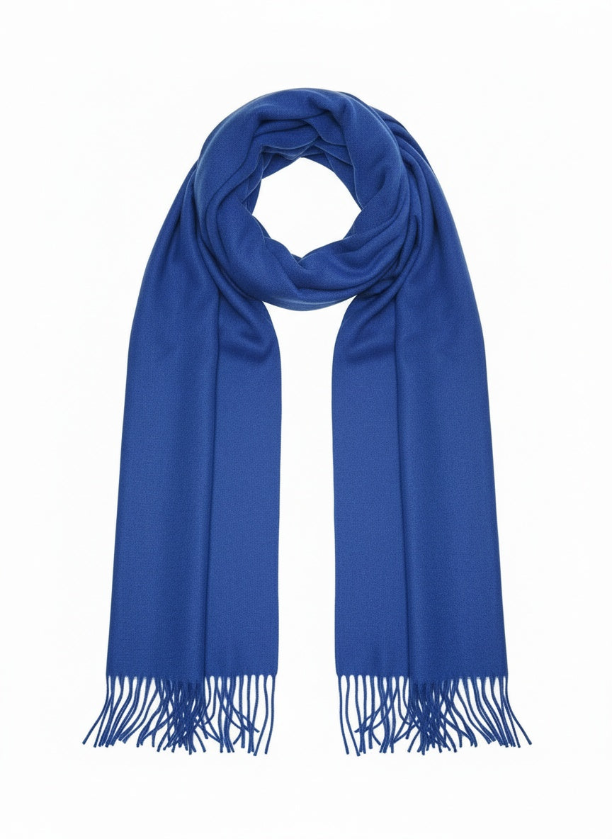 Royal Blue Wool Blend Cozy Scarf Shawl with Fringe Holiday Gift