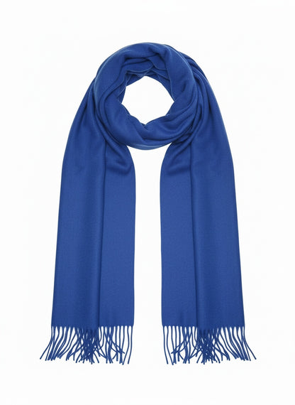 Royal Blue Wool Blend Cozy Scarf Shawl with Fringe Holiday Gift