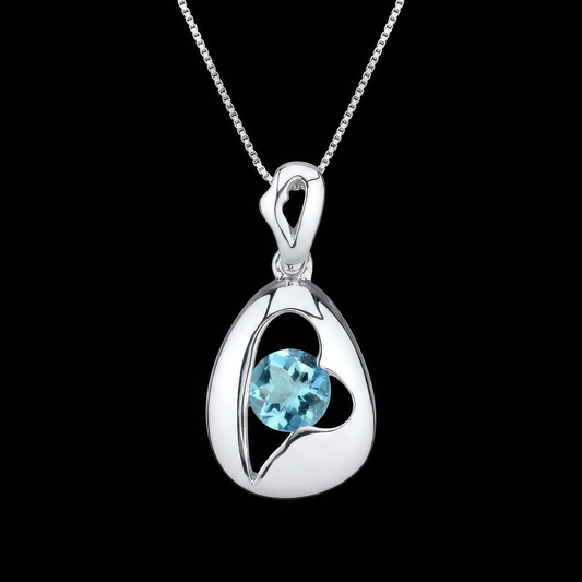 Brilliant Cut Round Blue Topaz 925 Sterling Silver Versatile Pendant