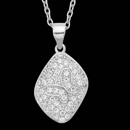 Butterfly Pendant with Cubic Zirconia in 925 Sterling Silver with Rhodium Finish