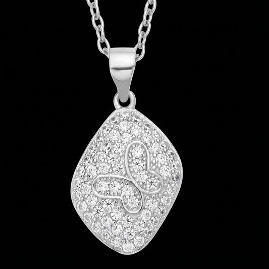 Butterfly Pendant with Cubic Zirconia in 925 Sterling Silver with Rhodium Finish