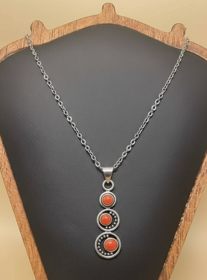 Ebb and Flow with Three Cabochon Gemstones 925 Sterling Silver Pendant - 3 Color options