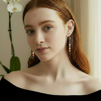 Multicolored 7 Gemstone Chakra with Faceted Beads 925 Sterling Silver Elegant Earrings