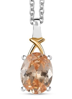 Exquisite Simulated Champagne Diamond 3.00 carat Two Tone Pendant in 925 Sterling Silver