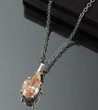 Exquisite Simulated Champagne Diamond 3.00 carat Two Tone Pendant in 925 Sterling Silver