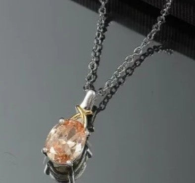 Exquisite Simulated Champagne Diamond 3.00 carat Two Tone Pendant in 925 Sterling Silver