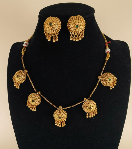 Royal Traditional Gold Plated with Green Stones Holiday Necklace and Earrings Set