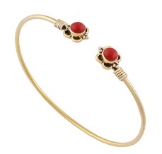 Beautiful Wire and Rawa Work with Coral Gemstone Brass Adjustable Bangle Bracelet